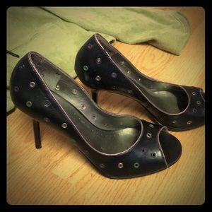 Black purple green heels